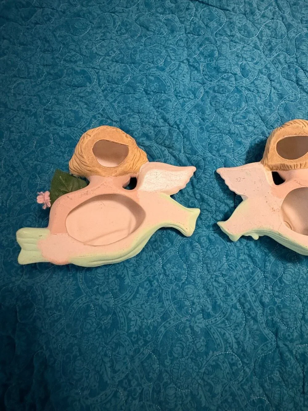 Vintage Pair of Bisque Cherub Angels Ceramic Figurine Wall Decor